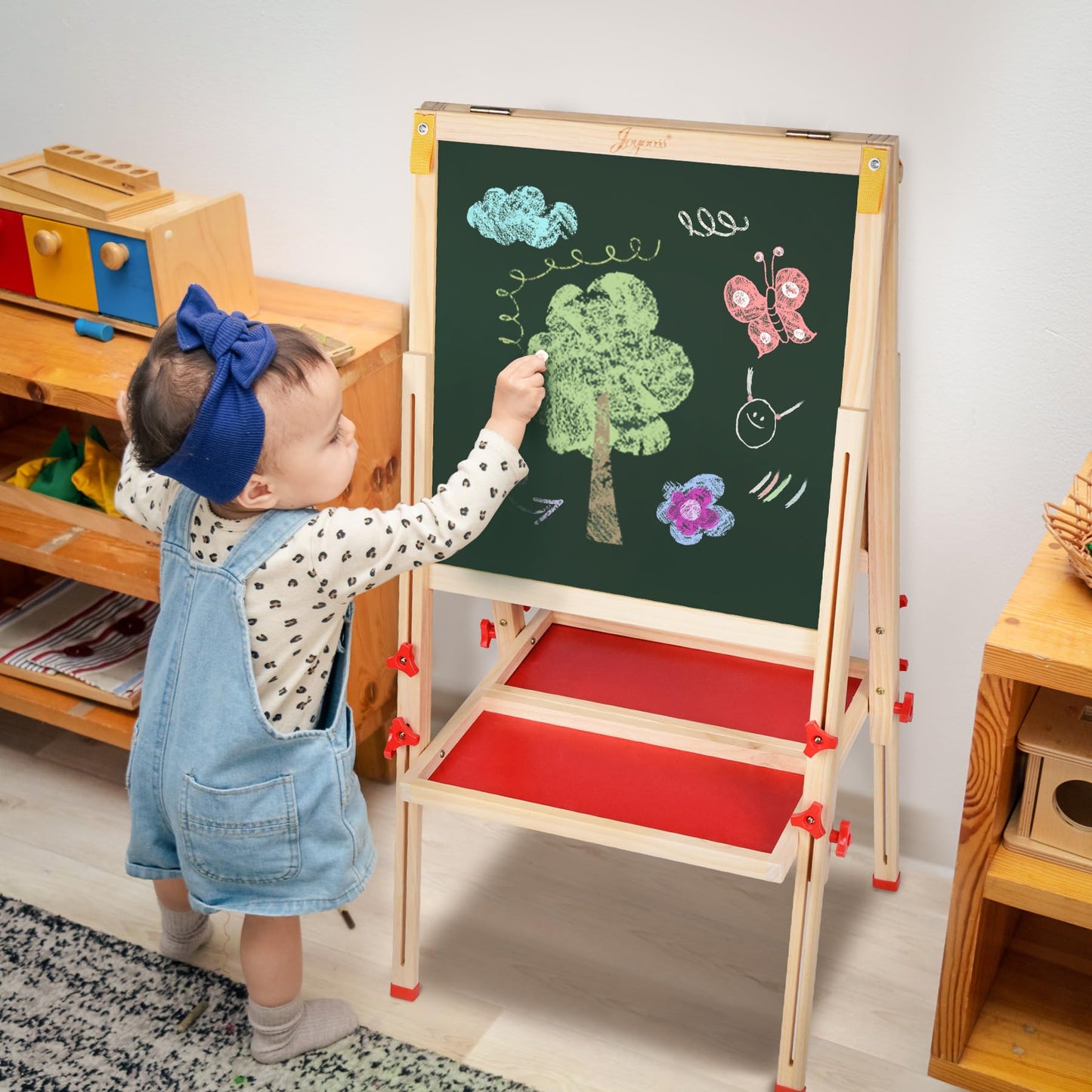 Joyooss Art Easel for Kids Easel, Foldable Toddler Easel for Painting Double Sided Whiteboard & Chalkboard, Standing Drawing Board with Paper Roll Children Easel for Kids Ages 2-4 4-8 8-12