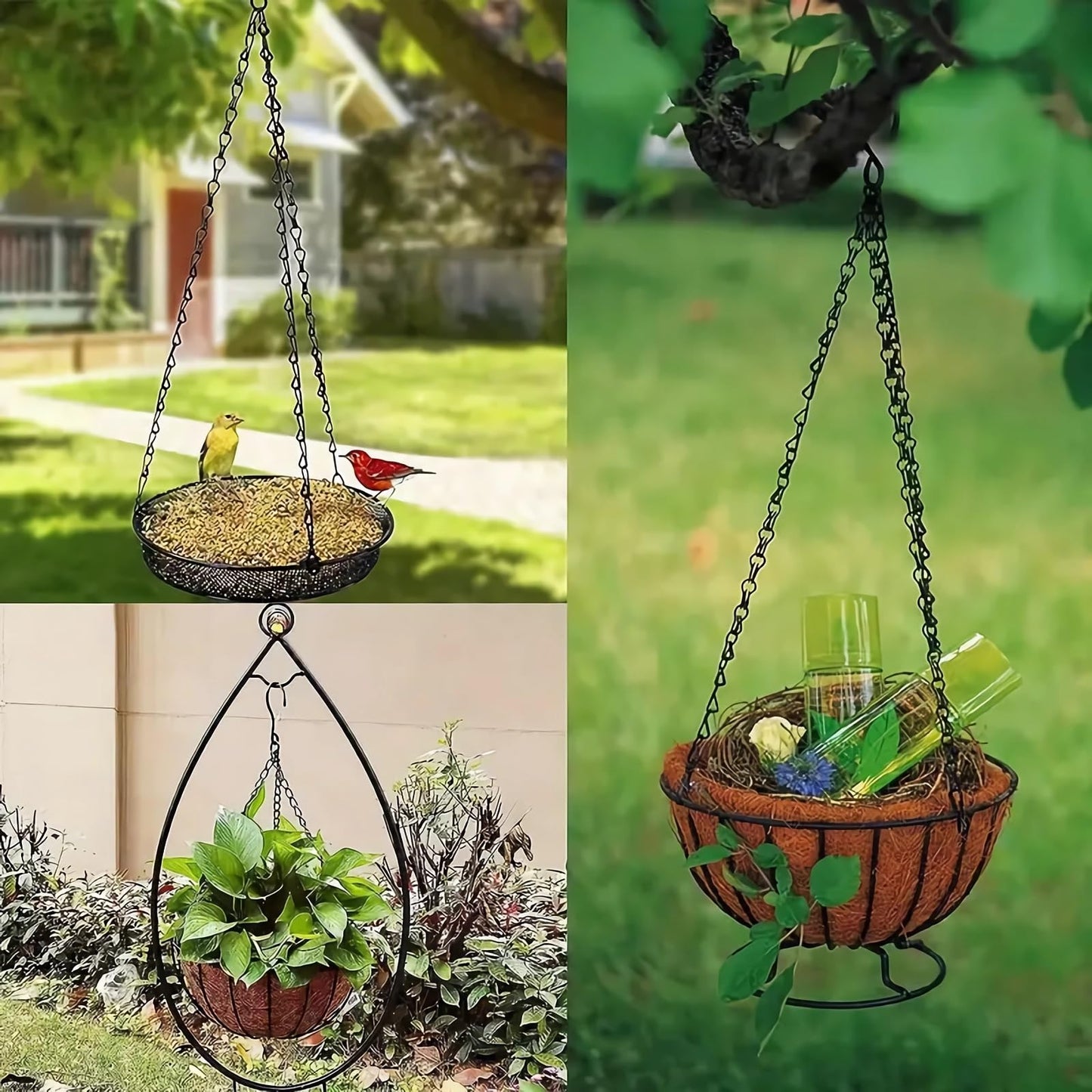 Tgpiao Hanging Basket Chain, 3 Sets Plant Hanger Metal Chains with Clips for Flower Pots, Planters, Bird Cage, Lanterns(Black) (Clips)