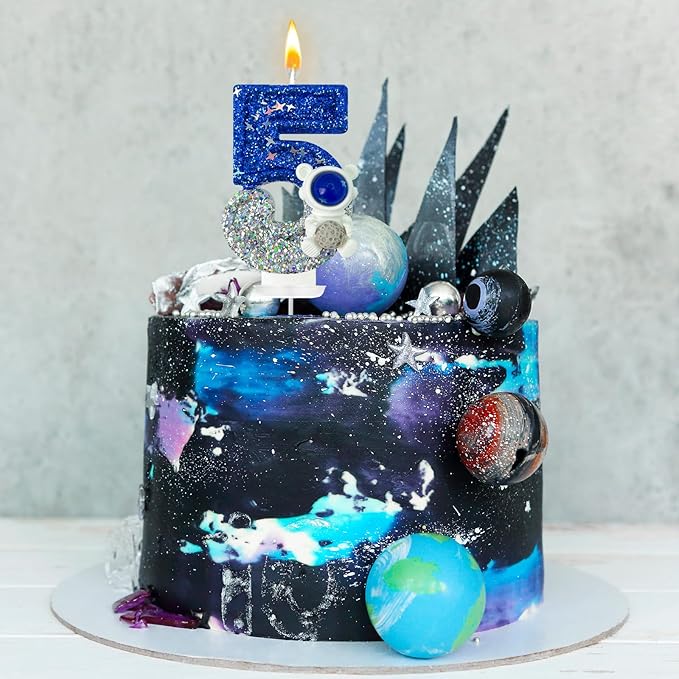 HXOUSE Astronaut 5th Birthday Candle - Space Universe Sparkler 5 Candle for Birthday Cake Boy, Topper for Party Decorations Anniversary Celebrations (Number 5)