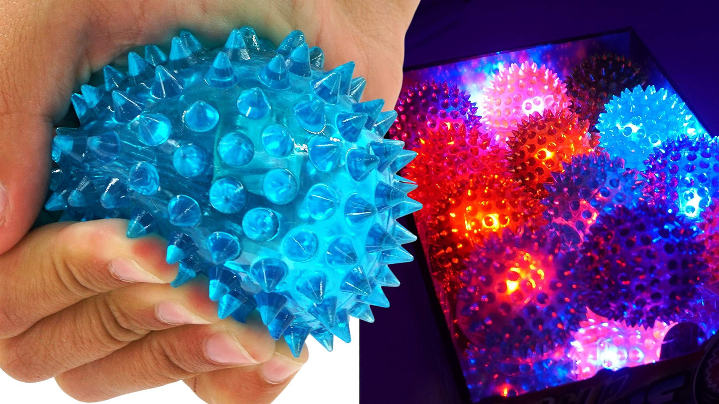 JA-RU Light Up Rubber Spike Balls (Pack of 4 with Flashing Lights) | Great Fidget Toy for Kids | Bulk Bouncing Sensory Balls | Plus 1 Bouncy Ball. #695-4p