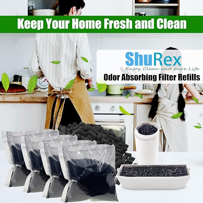 4 Pack Odor Absorbing Filter Refills for Lomi Smart Waste Kitchen Composter Top and Back Filters, Replacement Activated Charcoal Filters Compatible with Electric Countertop Compost Bin