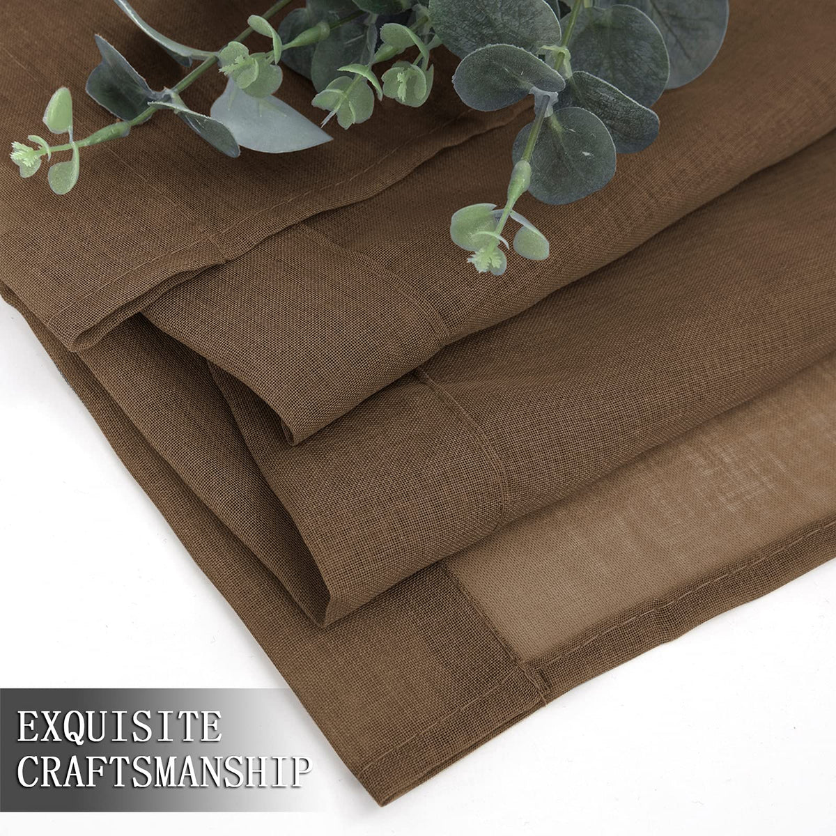 Short Sheer Curtains Linen Textured Bedroom Curtain Sheers Light Filtering Rod Pocket Voile Curtains for Living Room