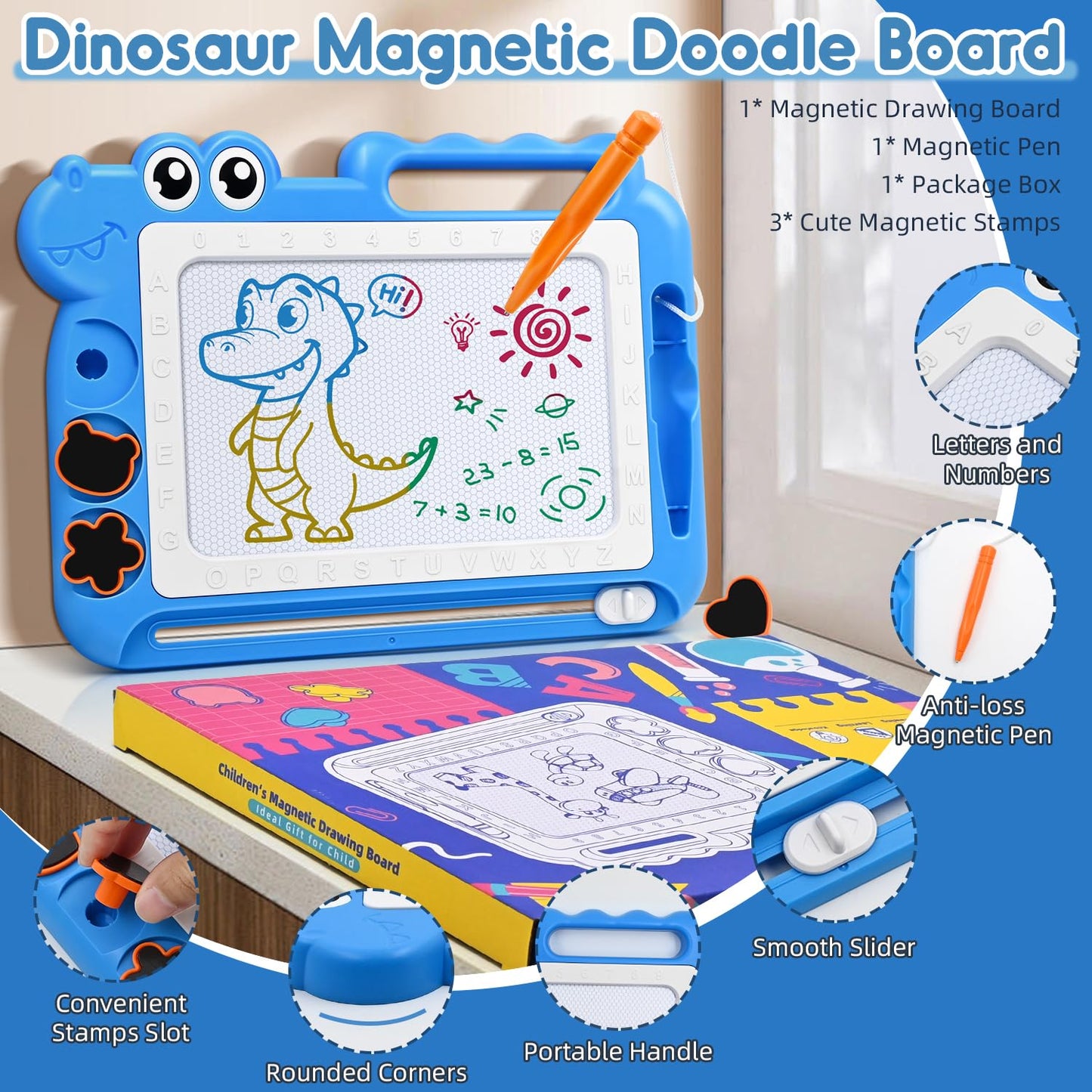 AiTuiTui Magnetic Drawing Board Toddler Toys with Legs for Girls Boys, Color Sketch Writing Scribble Doodle Pad Travel Games, Educational Learning Kids Toys for Birthday or Easter Gift (Blue)