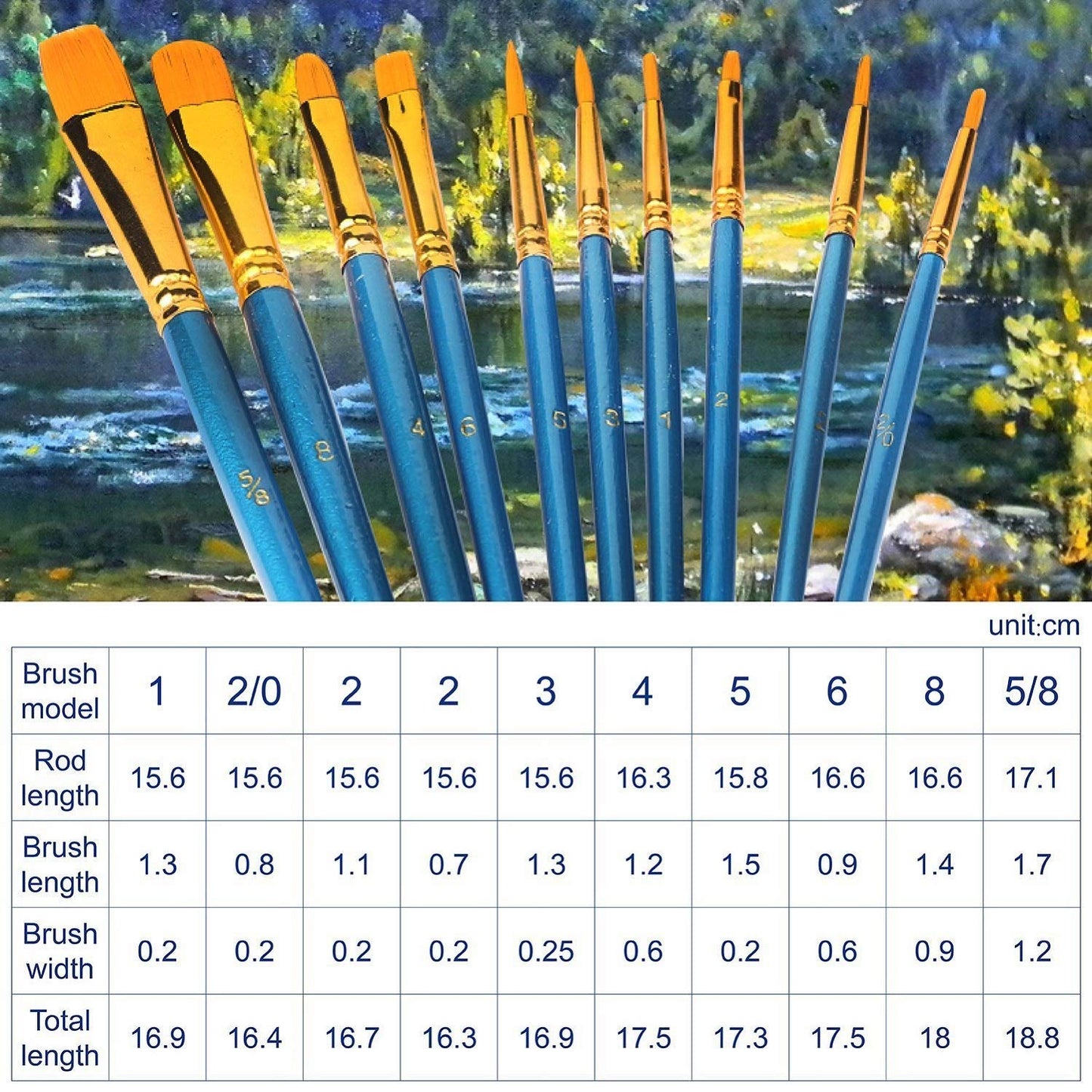 AROIC Paint Brush Set, 10 Pack 100 Pcs Acrylic Paint Brushes Artist Paint Brushes for Oil Watercolor Acrylic Face Rock Painting(Blue)