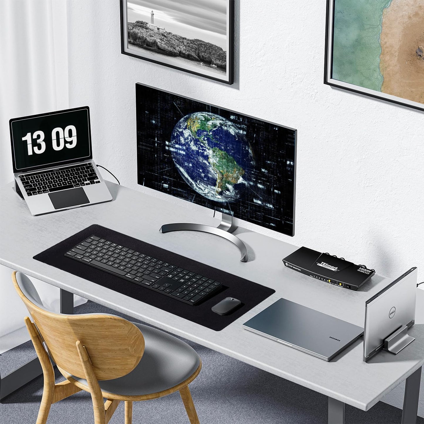 Reniteco Large Gaming Mouse Pad with Durable Stitched Edges, Non-Slip Rubber Base, Big Computer Keyboard Mouse Mat Desk Pad for Home Office Gaming Work, 11.81"x27.56"x0.08", Black