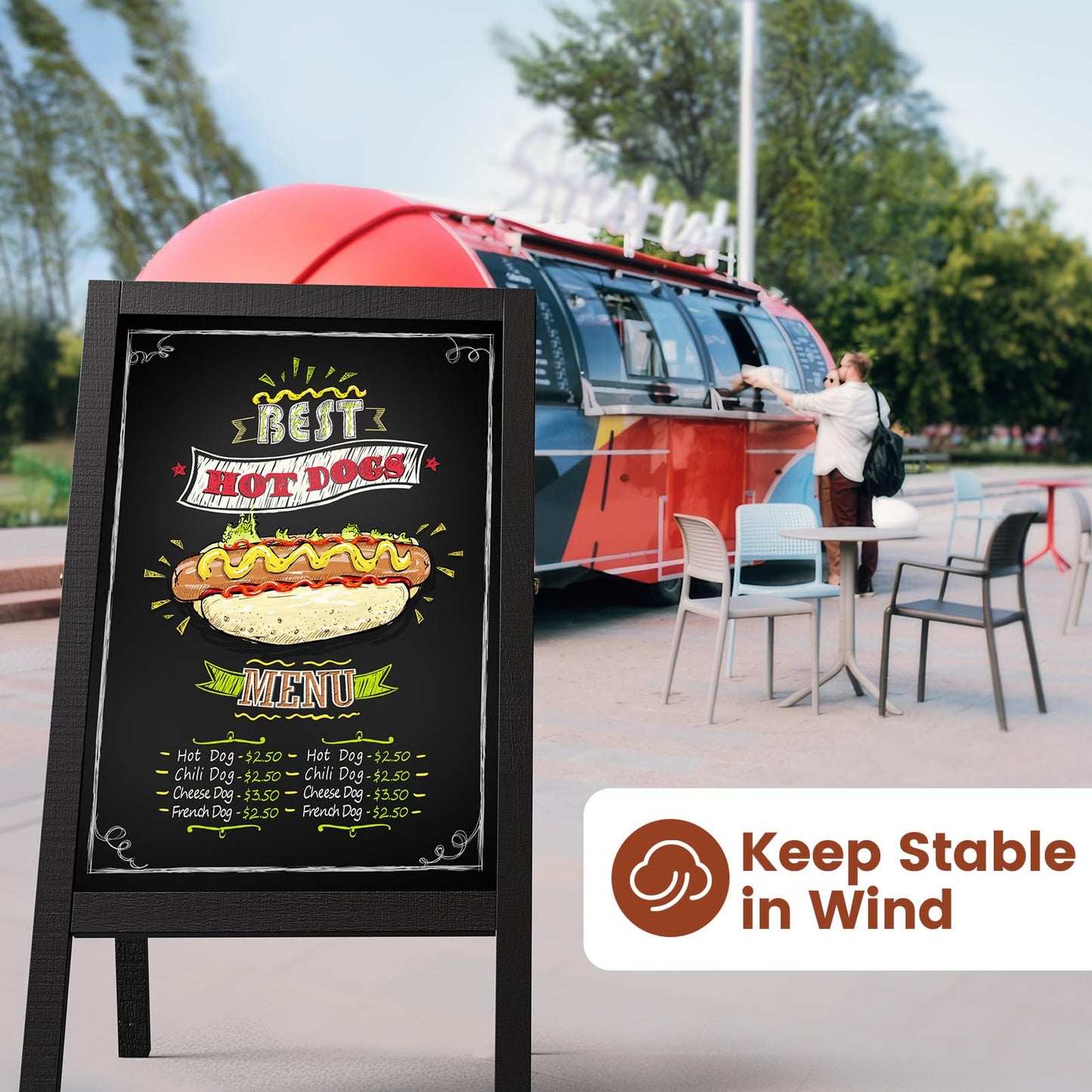 Chezerra A Frame Chalkboard Sign, 40"x20" Extra Large Sidewalk Chalk Board, Wooden Standing ChalkBoards Set with Markers, Double-Sided Magnetic Blackboard for Cafés, Weddings, Party Guide, Black