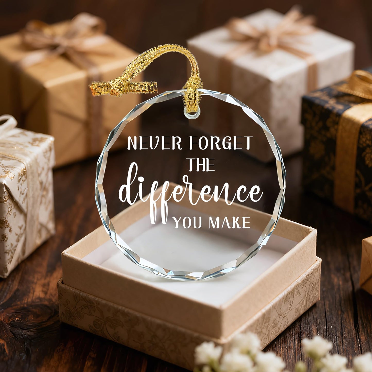 Never Forget The Difference You Make, Leaving Gifts for Colleague, Thank You Gifts, Teacher Gift, Friend Gift, Crystal Christmas Ornament