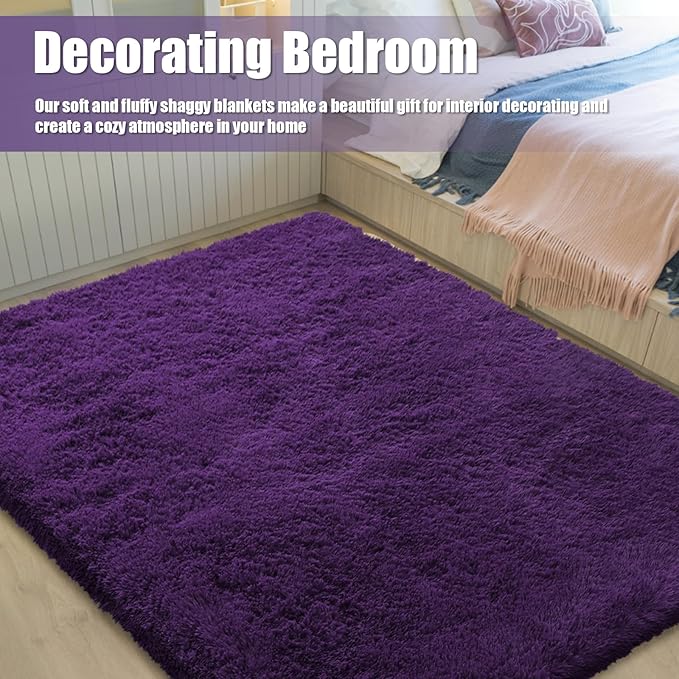 Shag Area Rug for Bedroom 3x5,Purple Fluffy Area Rugs for Living Room,Soft Fuzzy Rug Non-Shedding Indoor Plush Carpet for Kids Bedroom Nursery Dorm Home Decor
