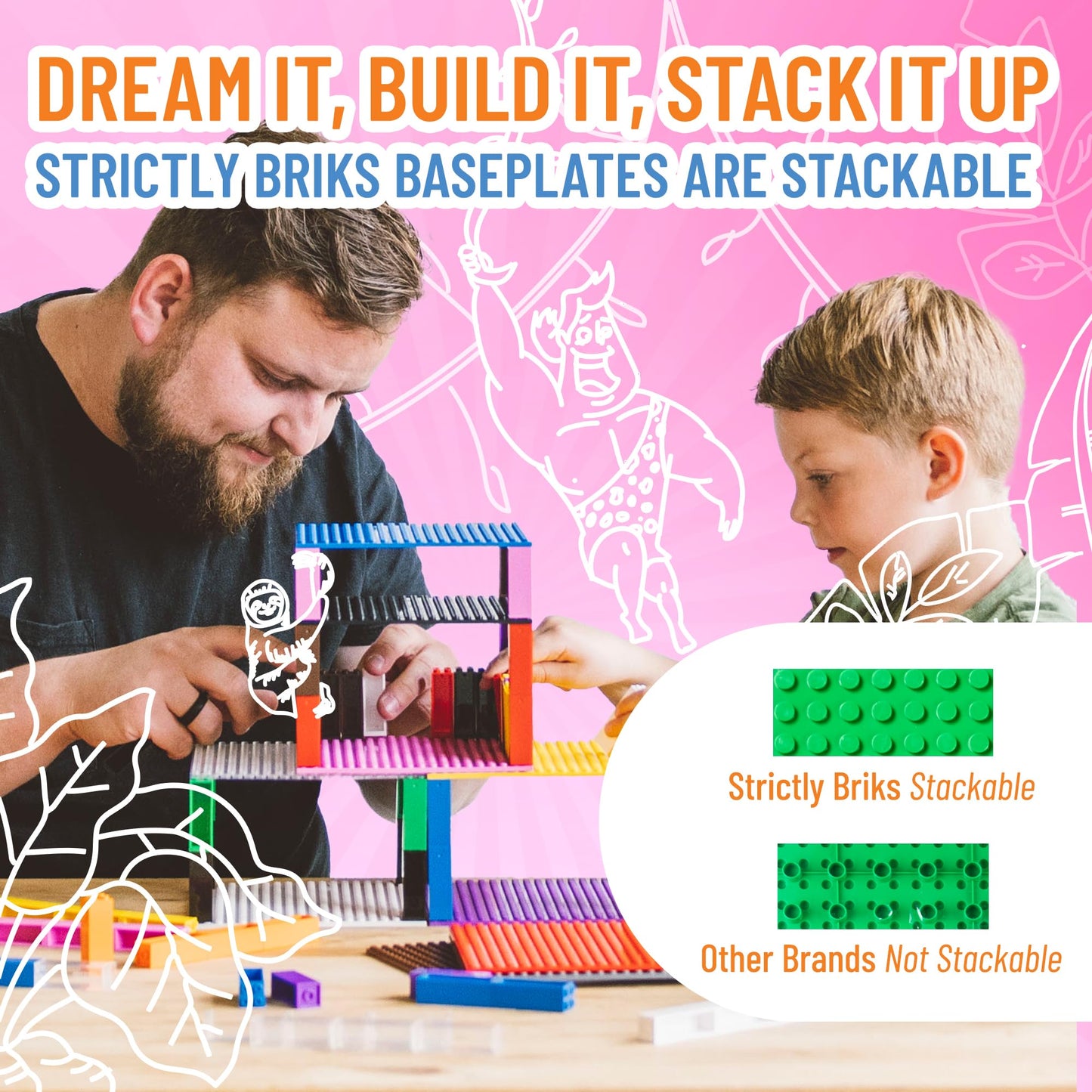 Strictly Briks Mega Toy Building Block Baseplate, Beginner Bricks Stackable Plate, Large Pegs for Toddlers, Compatible with All Major Brands, Kids Gift, Green, 12.5 x 15 inches