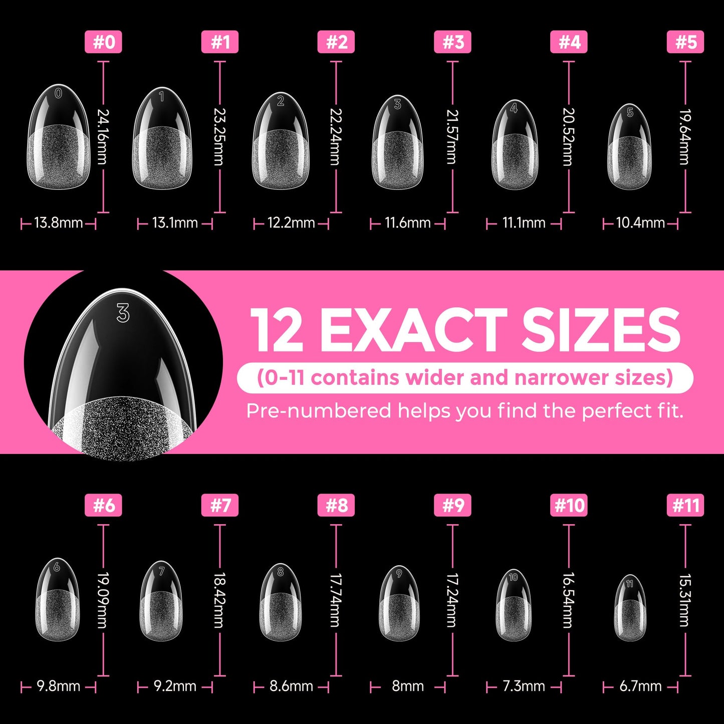 UNA GELLA Medium Oval Fake Nails Pre-shape 216pcs Round Gel Nail Tips Press on Nails for Full Cover Acrylic Round Oval Full Nails False Nails 12 Sizes False Soft Gel Tips