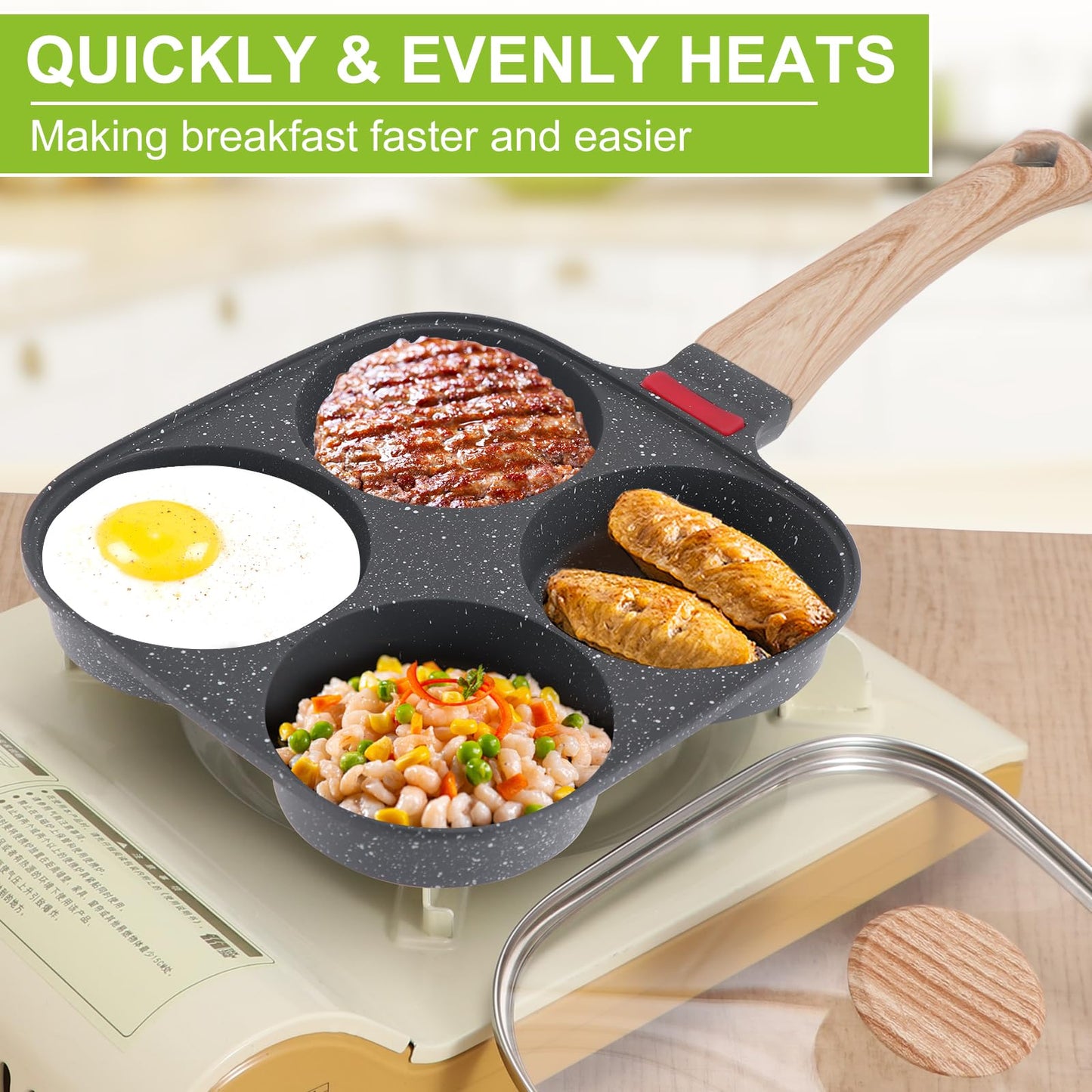4-Cup Egg Pan, Premium Egg Pans Nonstick, Omelette Pan with Lid , Healthy Egg Frying Pan for Breakfast, Egg Sandwich, Hamburger, Pancake, Egg Skillet Suitable for Gas Stove & Induction Cookware