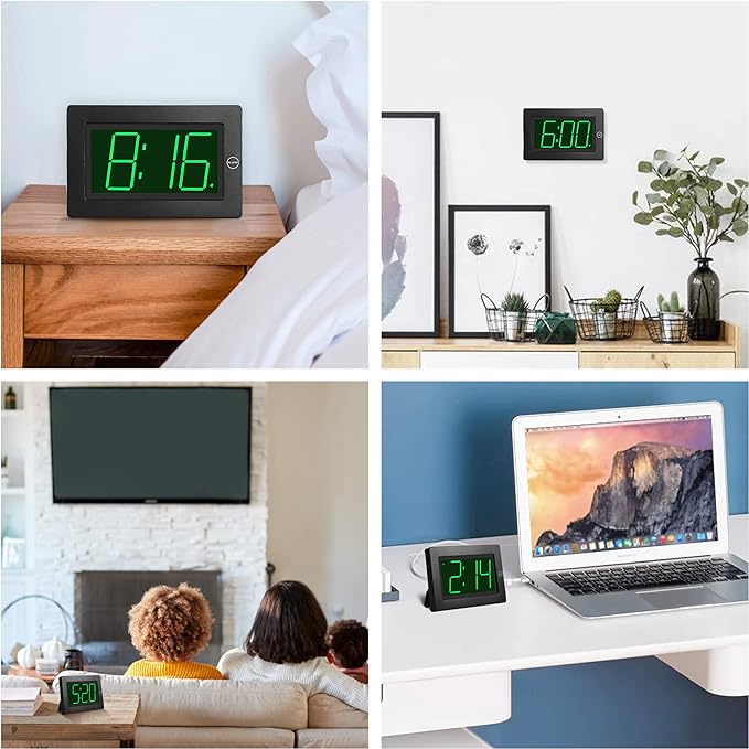 Alarm Clock,3" LED,3-level Brightness,Battery Operated,Wall-mount/Table-top
