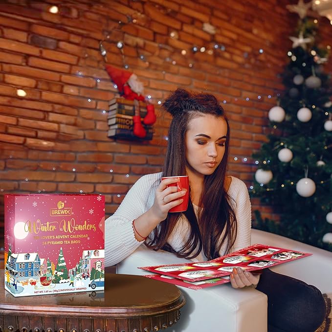 BREWIX, 2025 Advent Calendar Tea Bags | 24 Delightful Black & Green Tea Infusions in Pyramid Tea Bags - Holiday Gift Box | Christmas Gift Idea for Tea Lovers, Countdown Set | Holiday Variety Sampler for Tea Lovers