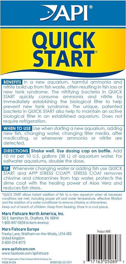 API Aquarium Starter Bundle Pack: One (1) Quick Start 16 oz., one (1) Stress Coat 16 oz., one (1) Aquarium Salt 16 oz.