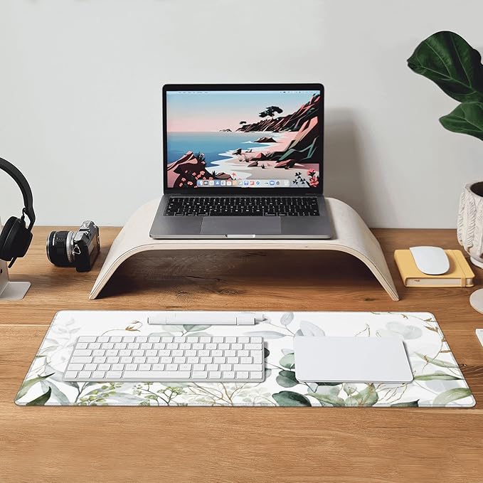 Green Gold Leaves and Branches Extended Big Mouse Pad Large,XL Gaming Mouse Pad Desk Pad,31.5x11.8inch Long Computer Keyboard Mouse Mat Mousepad with 3mm Non-Slip Base for Home Office Work
