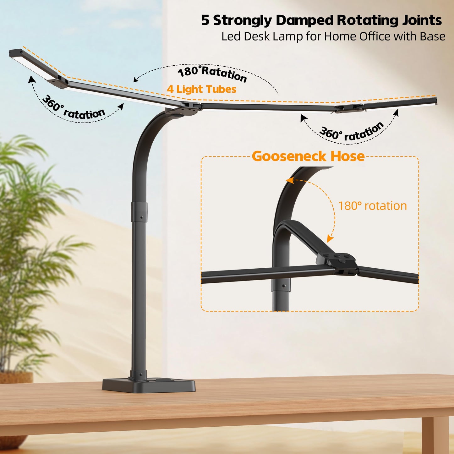 CJJFACA desk lamp for home office,Architect Led Desk Lamp with 25 Lighting Modes Adjustable Flexible Gooseneck, 24W Ultra Bright Task Lamp with Atmosphere Lighting(Black Desktop)