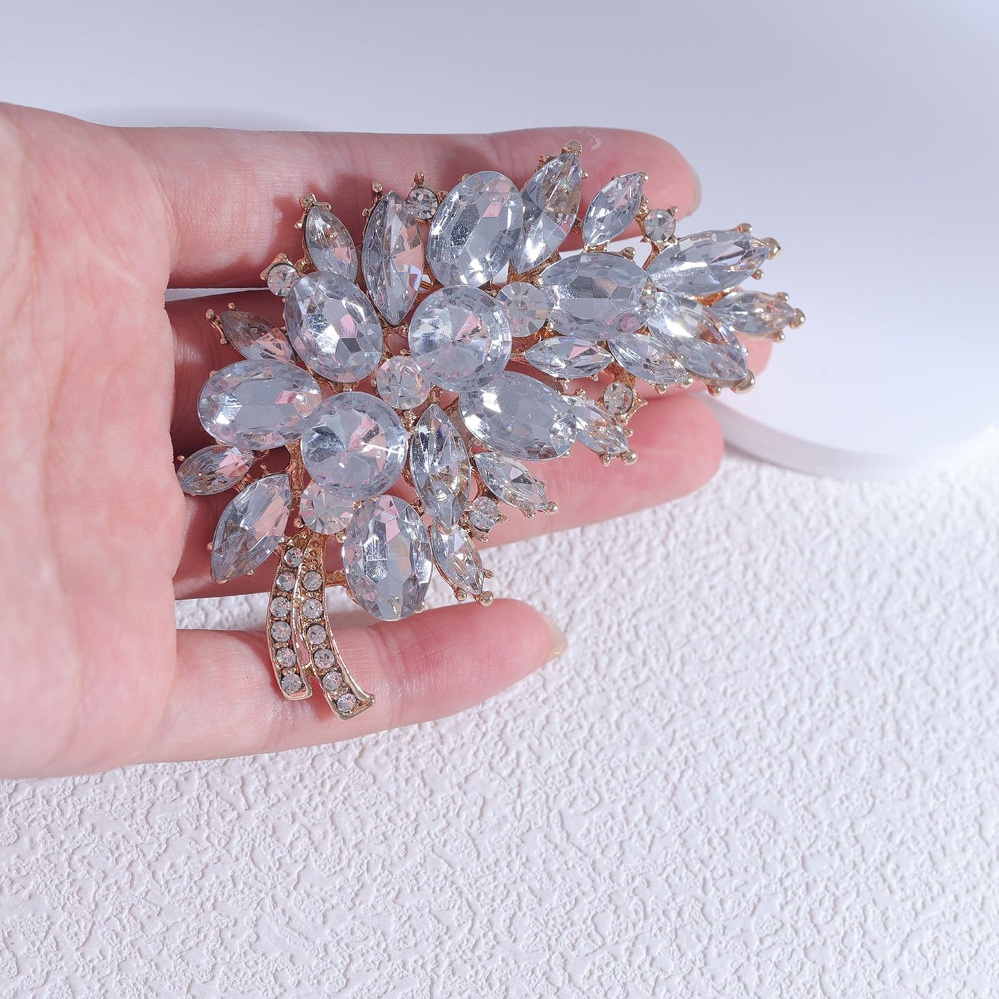 LAXPICOL Vintage Clear Austrian Crystal Flower Leaf Bouquet Clusters Large Big Brooch Pin For Women Wedding Jewelry Gold Tone