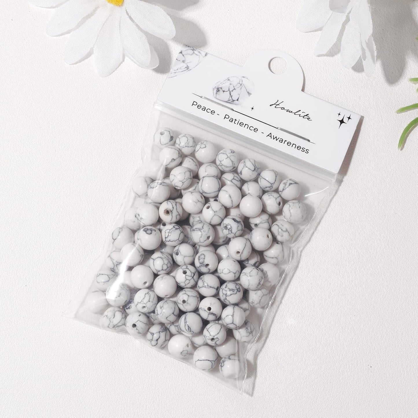 Raicegs 100pcs 8mm Howlite Beads Natural Gemstone Beads Round Loose Beads for Jewelry Making DIY Bracelets Necklace