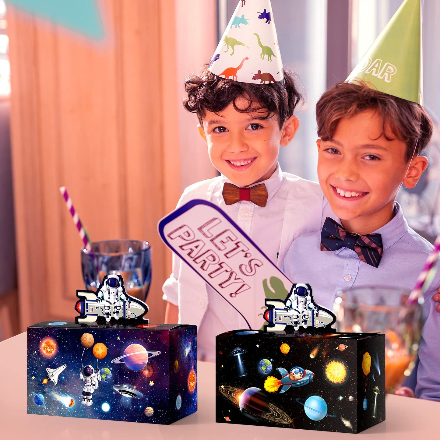 Nezyo 24 Pcs 4.8 x 2.4 x 5.2 Inches Space Party Favor Boxes Small Galaxy Gable Boxes Solar System Planet Cardboard Gift Candy Goodie Bags for Space Theme Birthday Party Supplies(Astronaut)