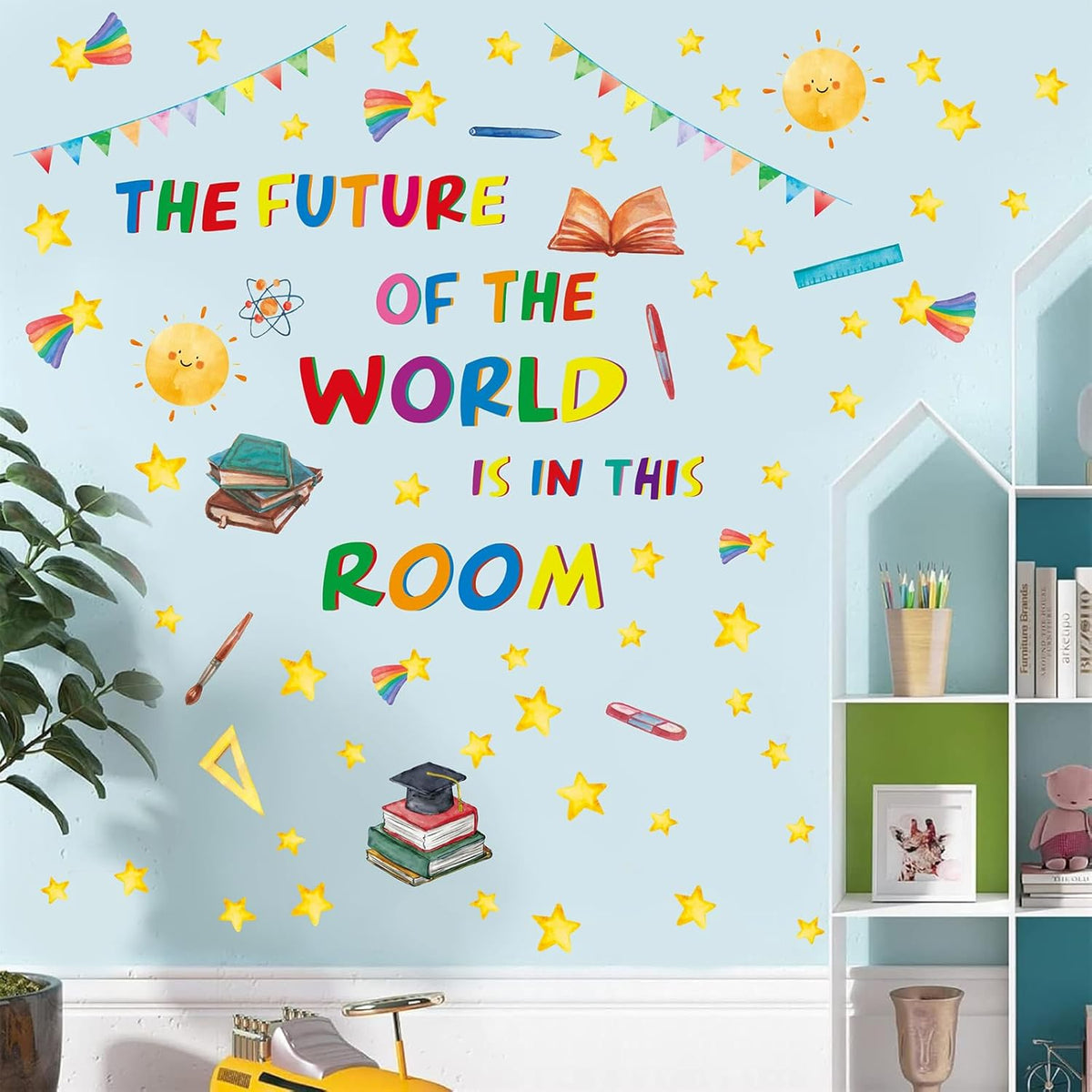 Colorful Inspirational Quote Wall Decals,The Future of The World is in This Room Stickers,Positive Classroom Wall Decals,Motivational Window Sticker for Classroom School Room Playroom Nursery