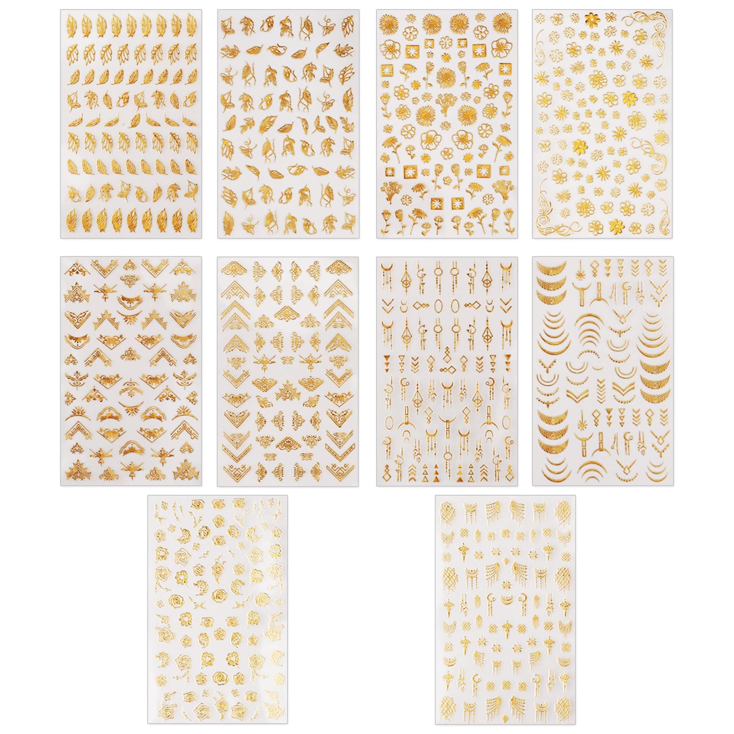 IDDFEVE Gold Leaves Nail Art Stickers - Minimalism Geometry Line Self-Adhesive 3D Nail Decals for DIY Golden Manicure(10 Sheets)