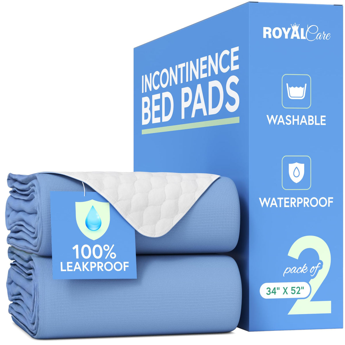 Royal Care Incontinence Bed Pads 36x72 1pk Green - Washable Waterproof
