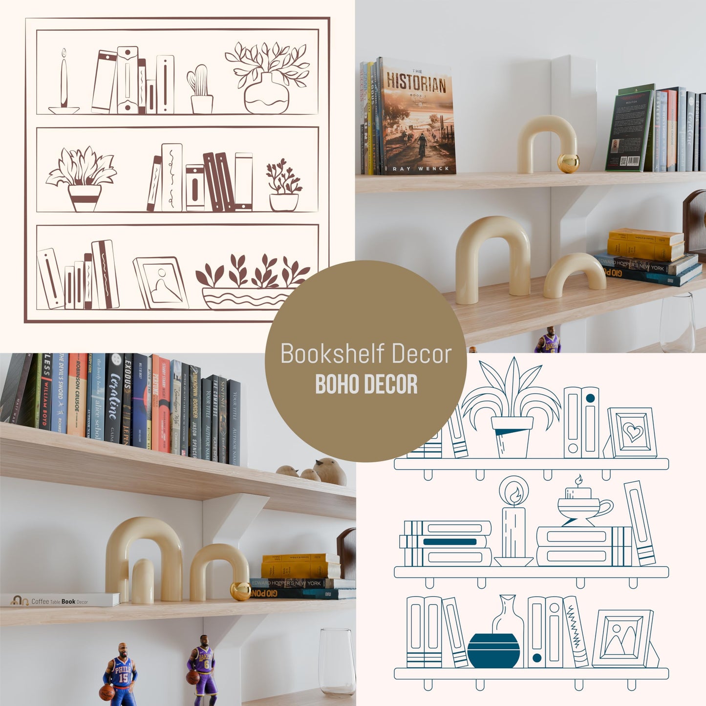 EdensDECOR Boho Bookshelf - Neutral Japandi Home Decor Accents, Coffee & Entryway Table Decor, Minimalist Console & Mantle Decorations