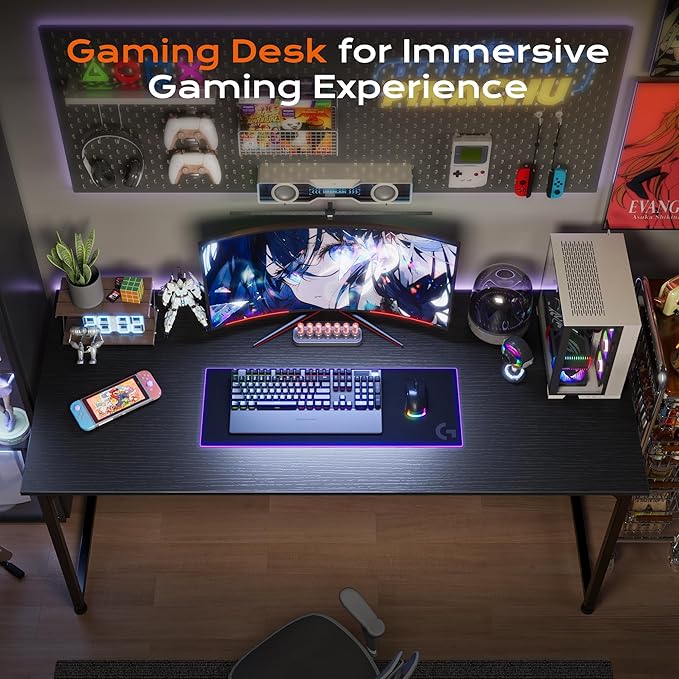 PRAISUN 47 X 24 Inch Computer Desk with Deeper Desktop, Gaming Office Writing Work Desk for Home Office, Study, Bedroom, Work from Home, Metal Frame, Black