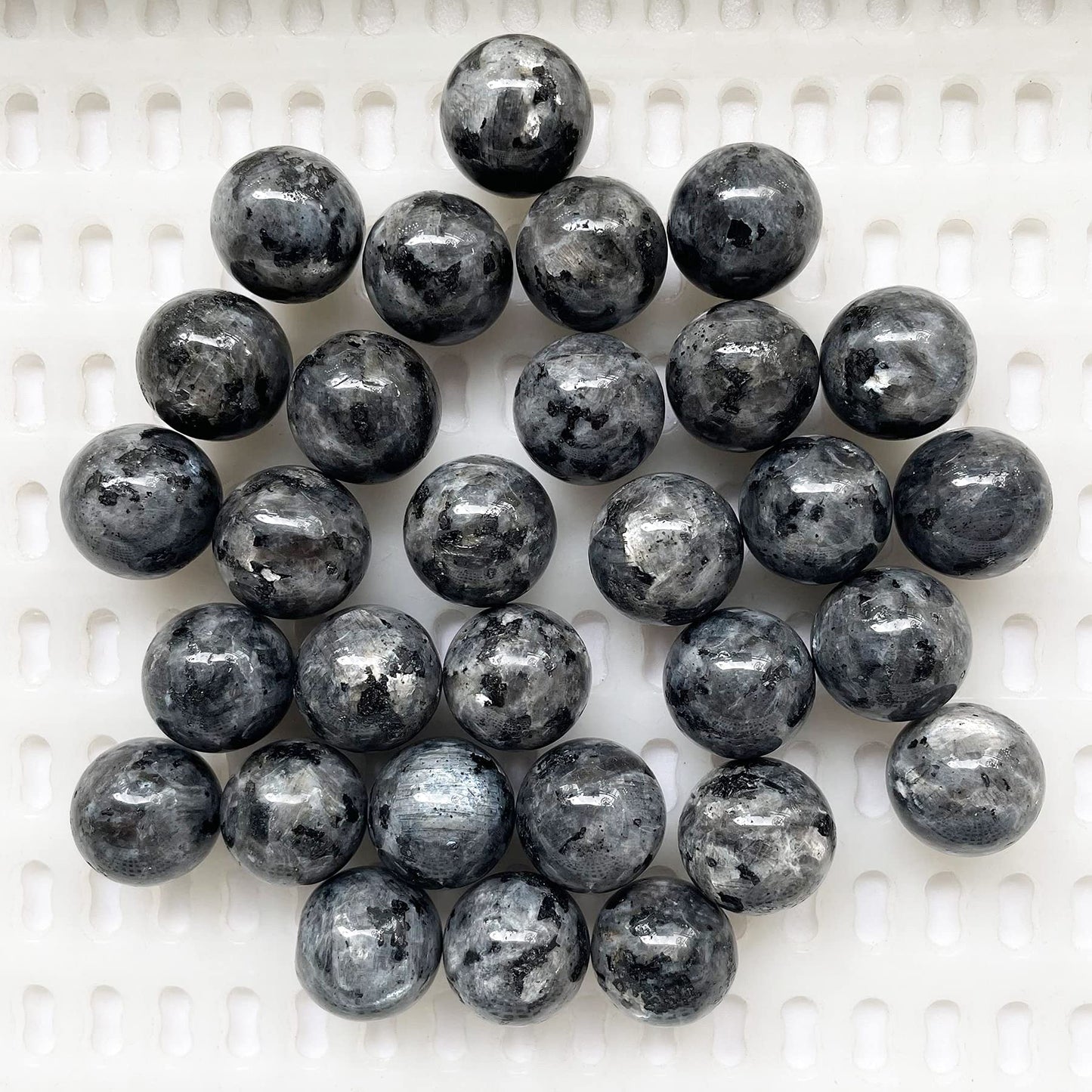 Fekuar 5 Pcs Black Labradorite Crystal Sphere Ball Set, Polished Healing Energy Mineral Gemstone Balls for Reiki Chakra Decoration Fengshui 20mm