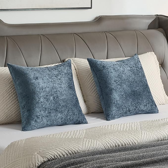 FUTEI Navy Flannel Throw Pillow Covers 24x24 Inch Set of 2,Soft Dimensional Textured European Cushion Cases,Modern Home Decor for Couch Living Room