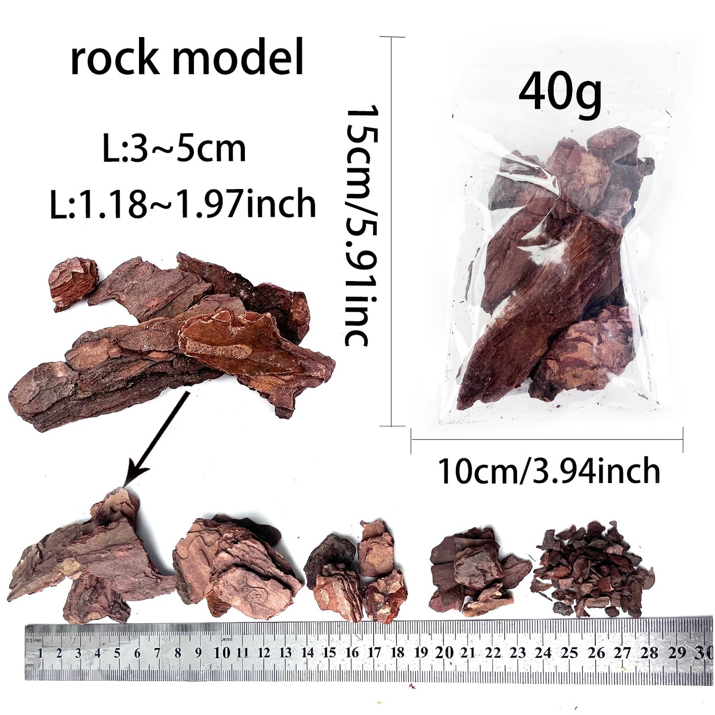 ZZZ SAN ZHI Miniature Bark Rock Model, Brown Tree Bark Texture, 5 Sizes, 200g Total (40g x 5 Packs) for Train Layouts, Railway & Car Diorama Scene Models
