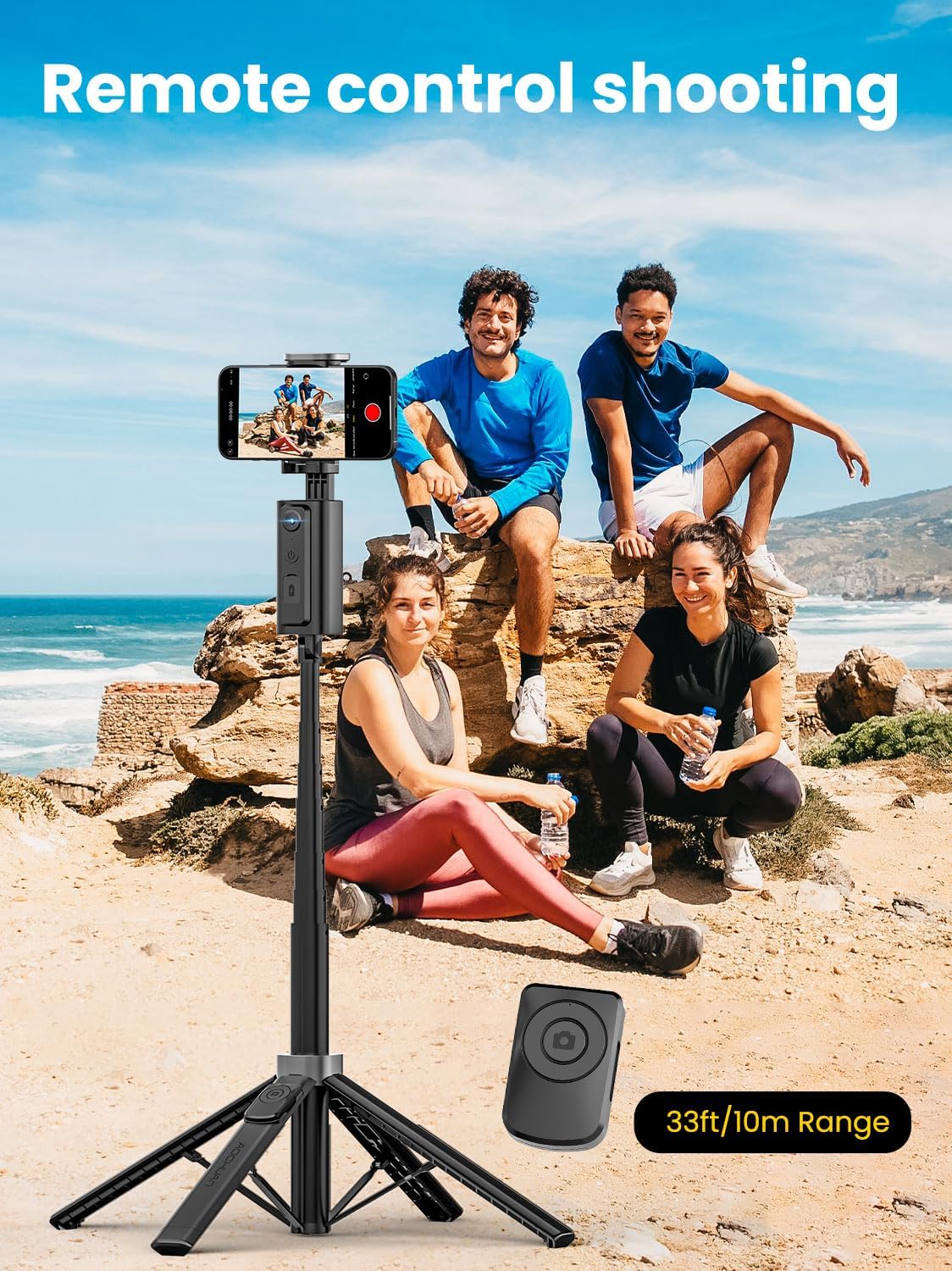 Auto Face TrackingTripod, w/Gesture Control for iPhone,Extendable Pole, 360° Rotating Selfie Stick,Wireless Remote,Video Recording 4-Leg Stable & Portable Tripod