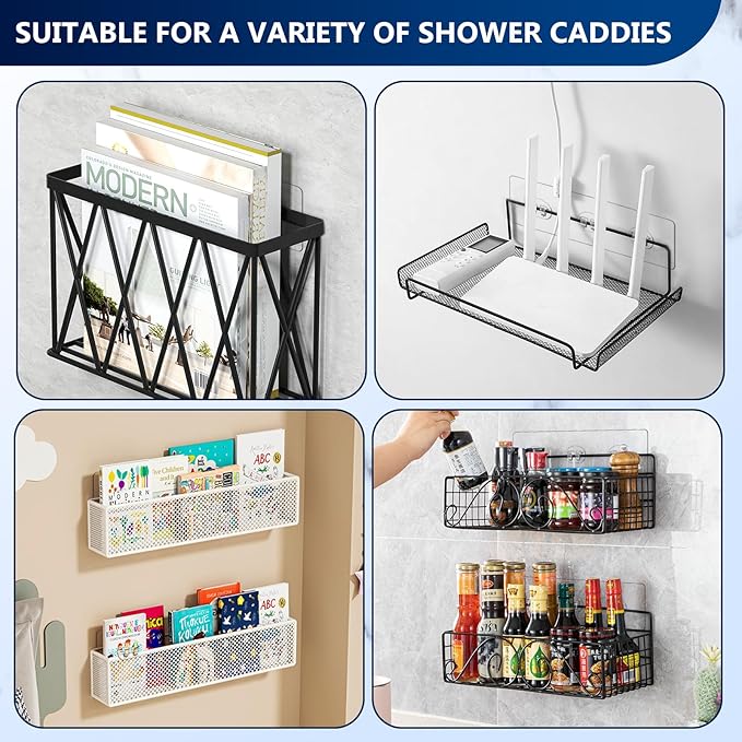 4 Pack Shower Shelf Adhesive Replacement, No Drilling Transparent Adhesive Hooks Stickers, Strong Wall Hook Strip for Shower Caddy Basket and Bathroom Shelf, Kitchen Racks (3 Hooks)
