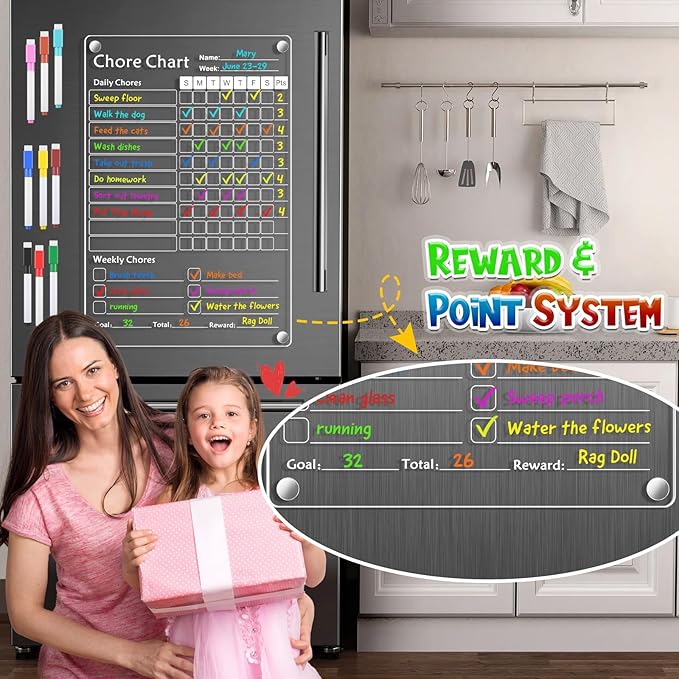 Acrylic Magnetic Chore Chart for Kids,Chores Chart for Fridge Refrigerator,Dry Erase Behavior Chore Chart for Multiple Kids,Reward Chart for Multiple Kids Teens Adults Family,8"x12" (White-2 Pack)