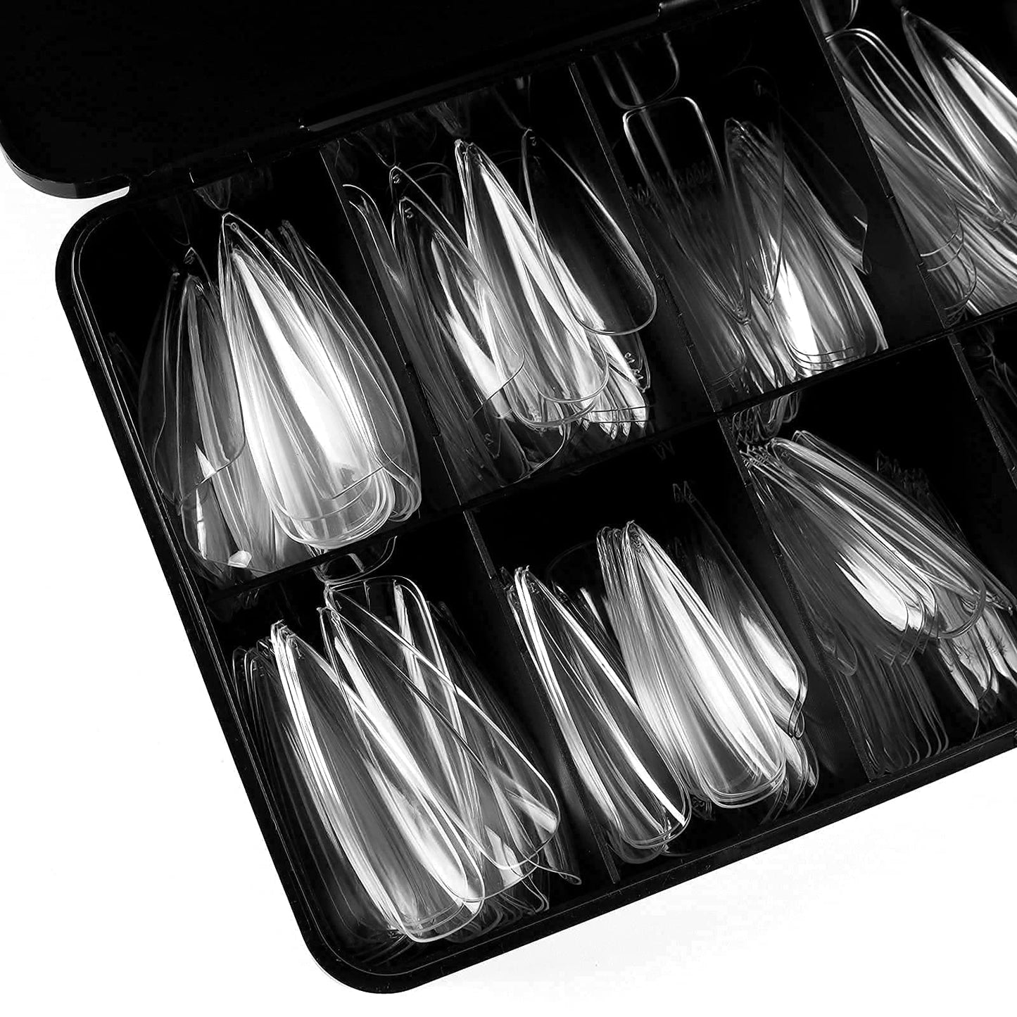 WELLQUINN Stiletto Nail Tips, 360PCS Full Cover Clear ABS False Nails for Acrylic Nails, DIY Nail Art & Manicure Salon, 12 Sizes