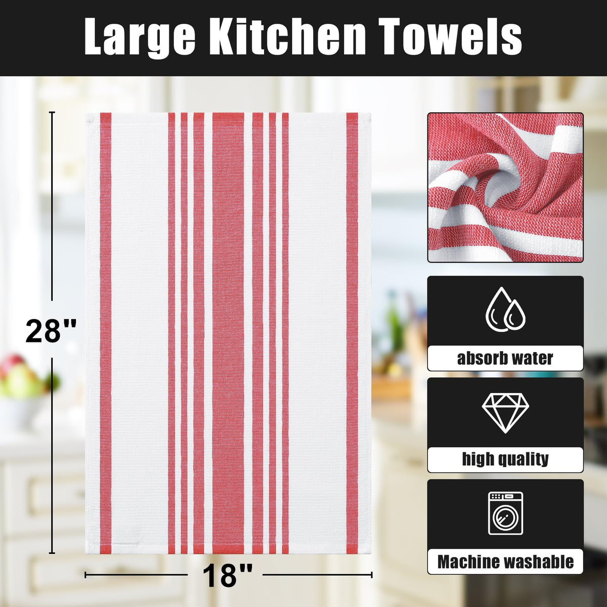 Premium Cotton Stripe Kitchen Towels 8 Pack (8 Count)