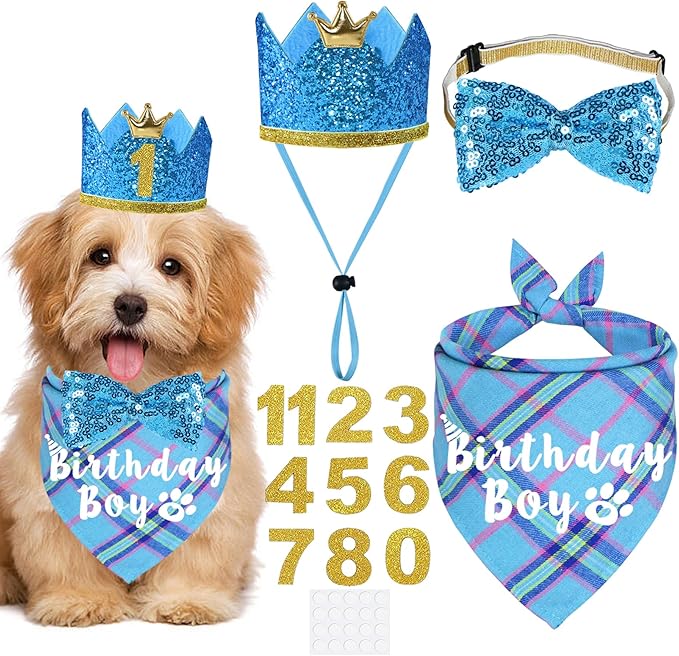 JOTFA Dog Birthday Party Supplies, Multi Sizes Dog Birthday Bandana Girl Dog Birthday Hat Crown with Birthday Numbers Bow Tie for Small Dogs Pets (Pink, Small)