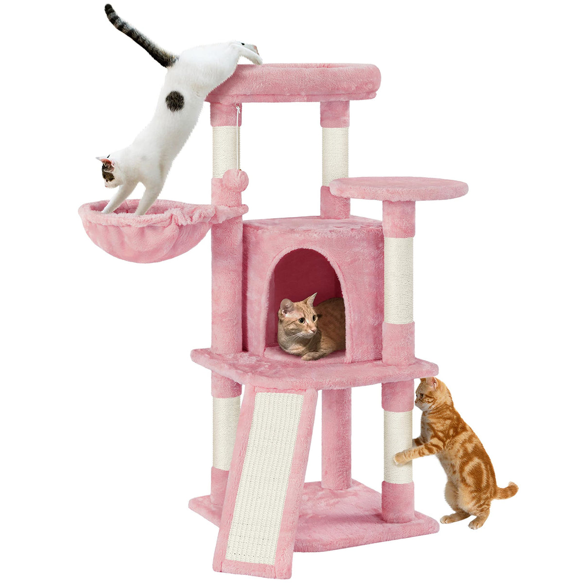 Yaheetech 42in Cat Tree Tower for Indoor Cats, Kitten House with Large Perch & Scratching Posts & Cozy Condo & Scratching Ramp, Pet Furniture Activity Center, Dark Gray