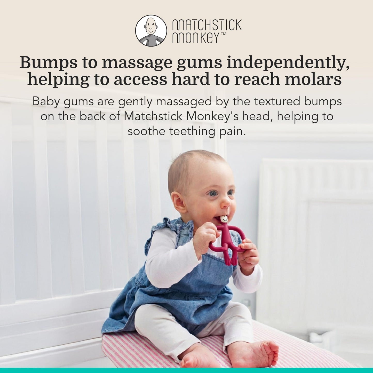 Matchstick Monkey Original Teether & Gel Applicator – Silicone Baby Teether, Easy-to-Grip, BPA-Free, Supports Self-Soothing & Early Brushing, 3 Months+, 4 Inches, Rubine Red