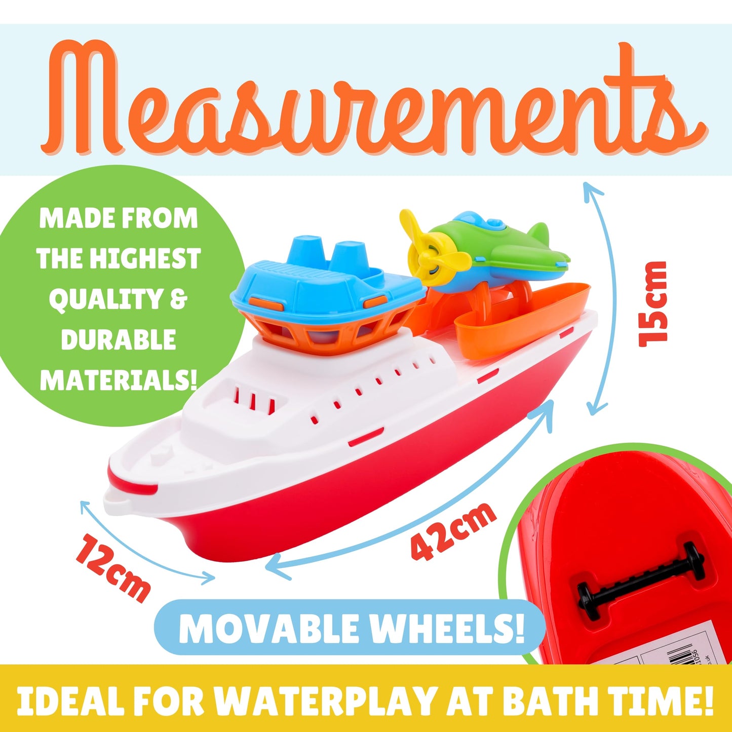 Toyland® 17" Floating Tugboat with Seaplane - Durable Water, Pool and Bathtub Toy for Kids 24 Months Plus - Non-Toxic & Easy Clean Plastic Boat