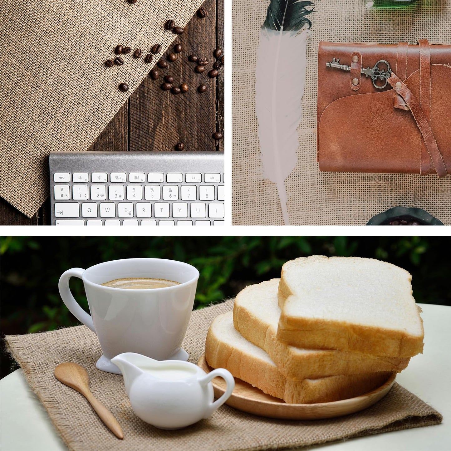 TANEMUDO 12 Pcs Burlap Squares 20 x 20'' Natural Burlap Fabric Multipurpose Placemats for Table Decorations Wedding Centerpiece Farmhouse Gardening Crafts Kitchen