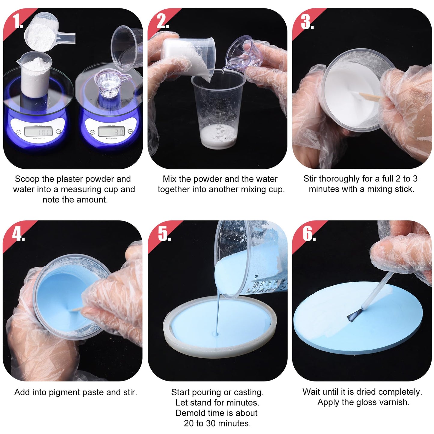 Eco Resin Casting Powder - 1400g Ceramic Resin Powders Kit with 6pcs Pigments, Fast Curing, Easy to Demold, Water Mixed Activated - Toxic-Free, Odorless - Plaster Casting Kit for DIY Home Art Crafts