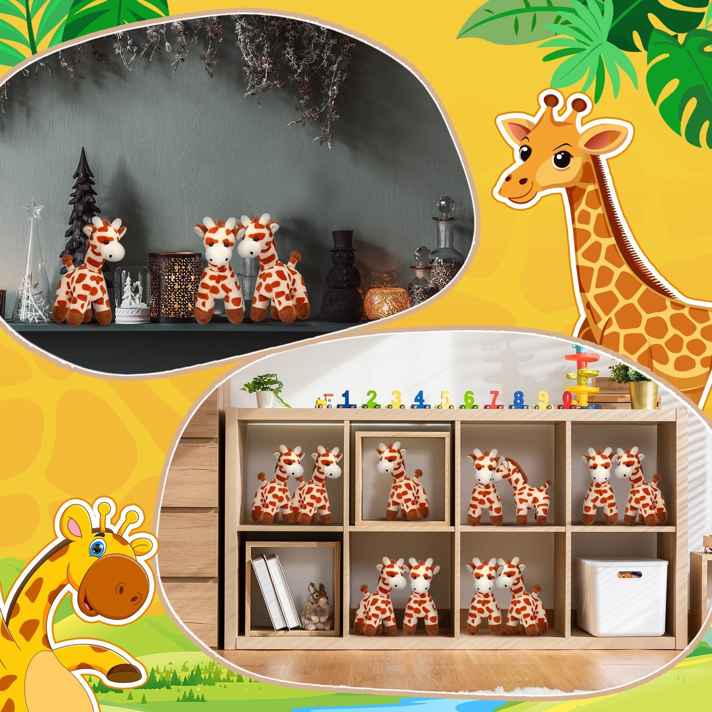 Blueweenly 12 Pcs Giraffe Stuffed Animal Bulk 6'' Stuffed Giraffe Plush Toy Soft Safari Valentines Plush Gift Bulk Zoo Wild Animal Party Decor Cute Tiny Keychain for Kid Girl Boy Birthday Forest Party