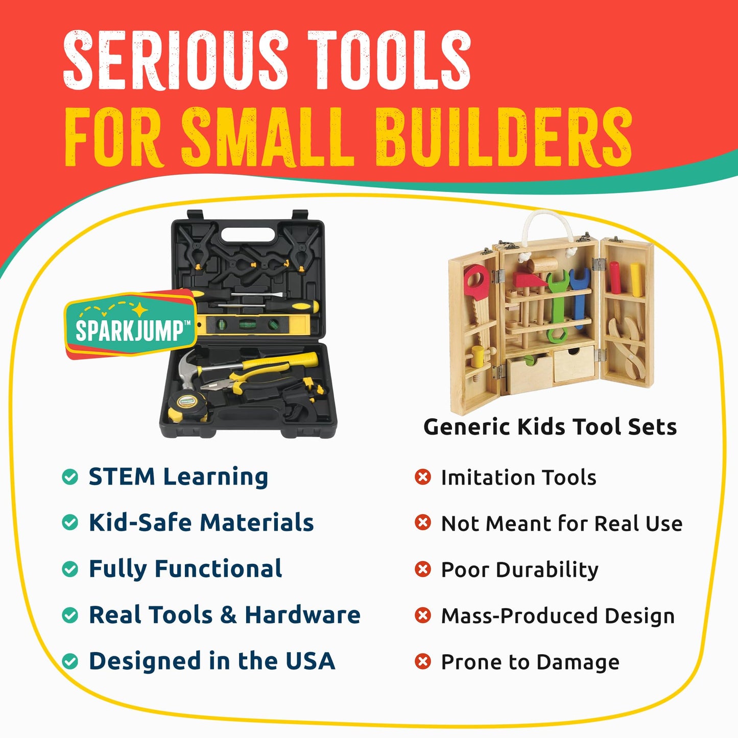 SparkJump Deluxe Kids Tool Set, Real Tools with Tool Belt & Tool Box, Beginner Tool Kit for Boys & Girls Ages 6 & Up, Brown Ultimate Tool Set