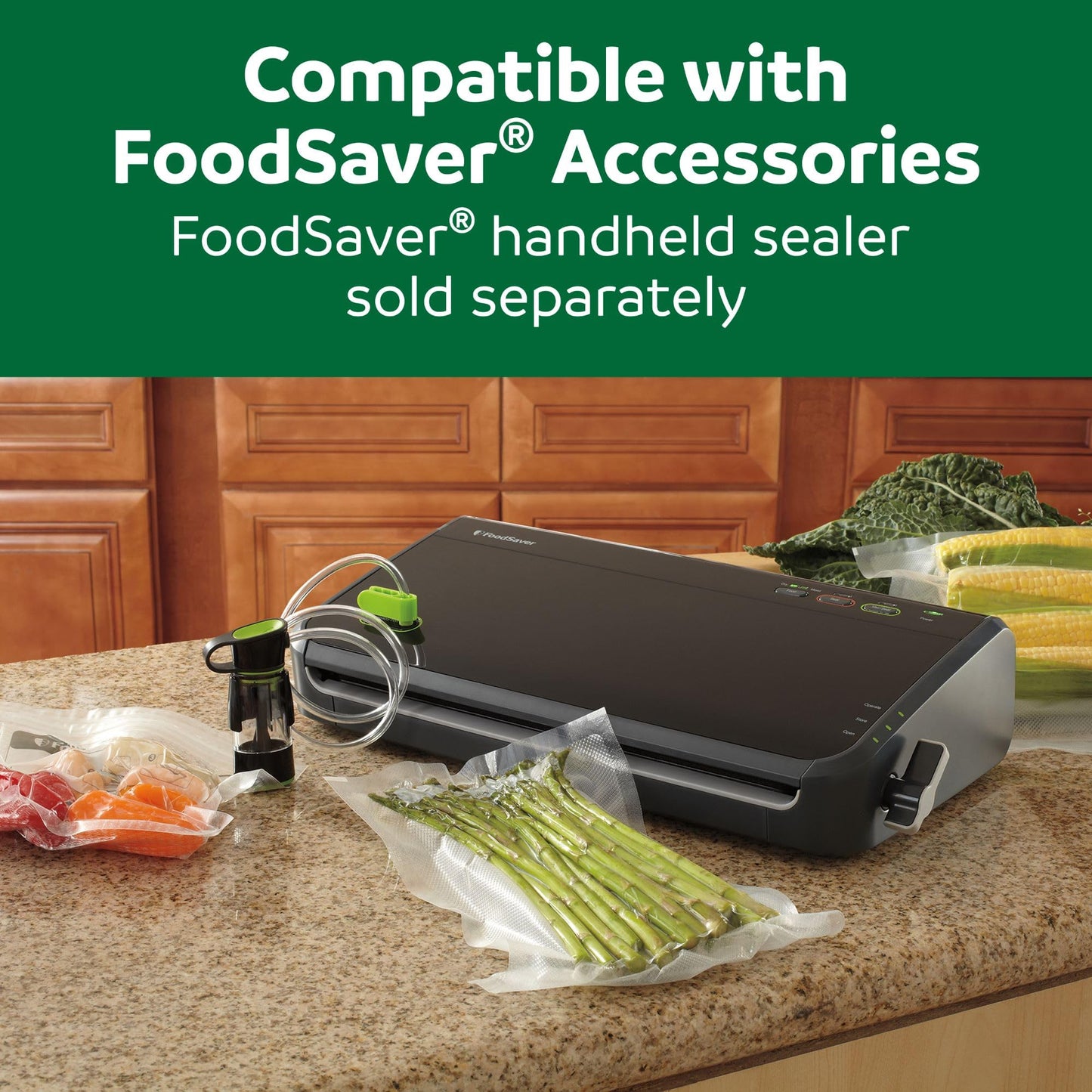 FoodSaver Vacuum Sealer Machine, Automatic Bag Detection, Sous Vide Friendly, with sealer bags, roll, handheld vacuum sealer, black