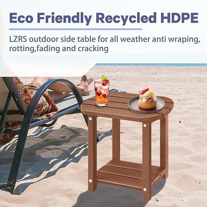 LZRS Outdoor Side Table - 2-Tier Adirondack HDPE Patio End Table for Pool, Porch,Balcony & Backyard,Weather Resistance for Indoor and Outdoor use(Brown)