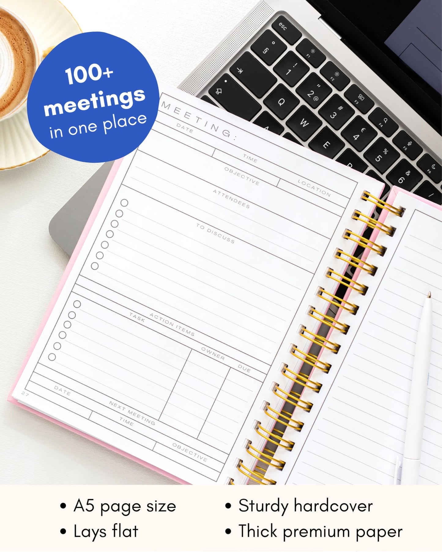 Lamare Meeting Notebook for Work Organization – Perfect Work Notebook for Note Taking, Meeting Planner and Office Supplies for Men & Women