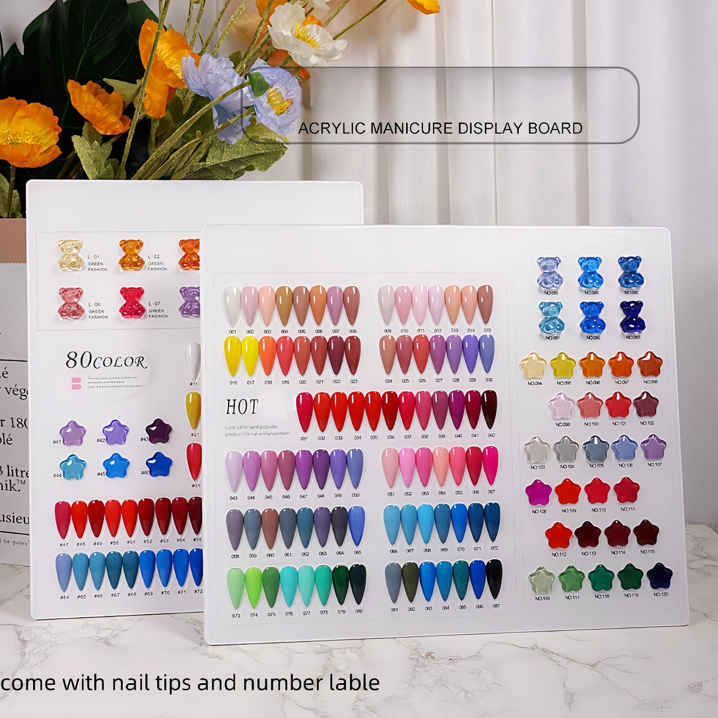 Acycoin2A Acrylic Nail Polish Color Display Board Book Nail Design Chart with 2 Styles Nail Tips Card Board Salon Showing Shelf (120 Colors)