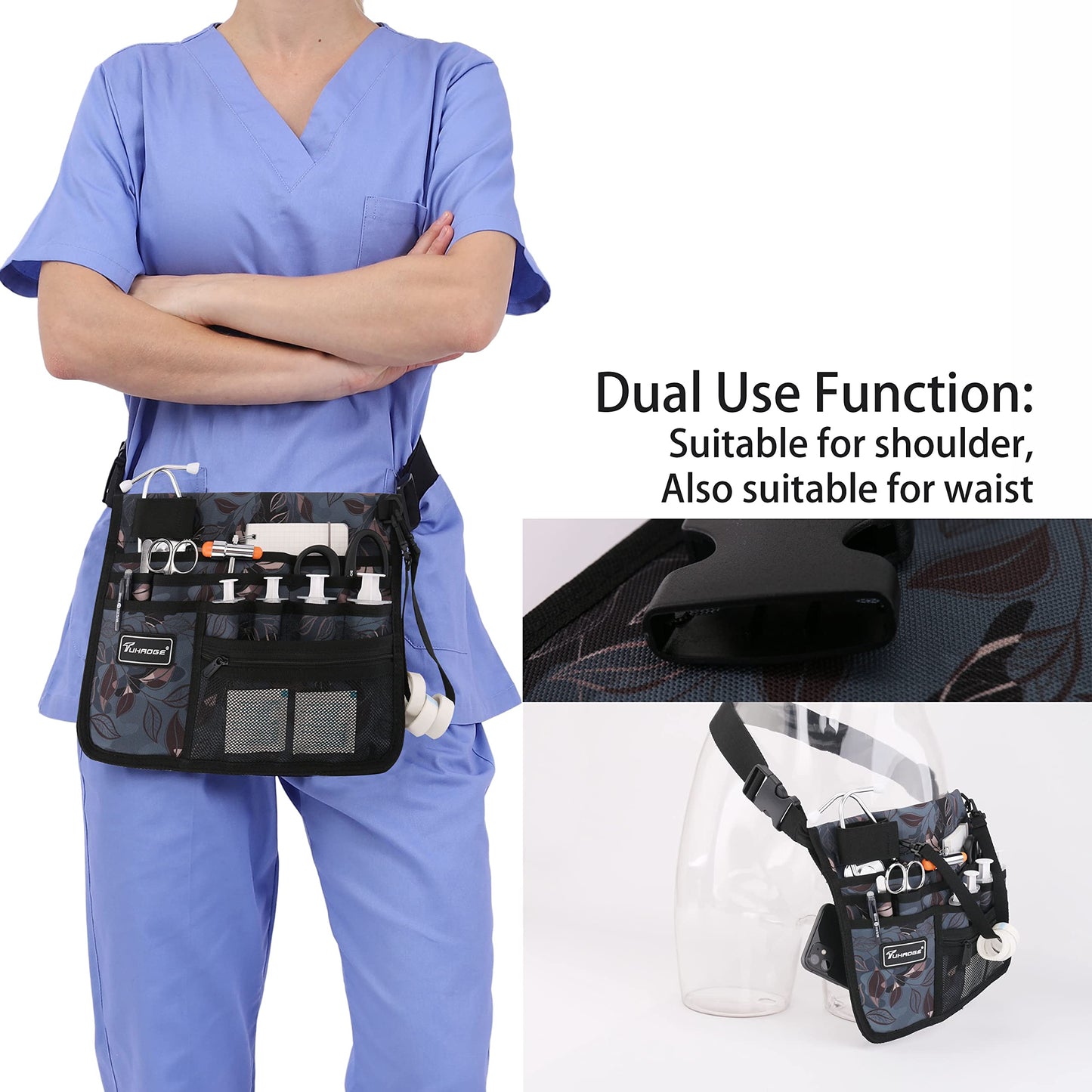 Tuhaoge Multifunctional Nurse Storage Bag, Medical Kit Practical Waist Bag, Nurse Pocket Storage Bag (Ash leaves)