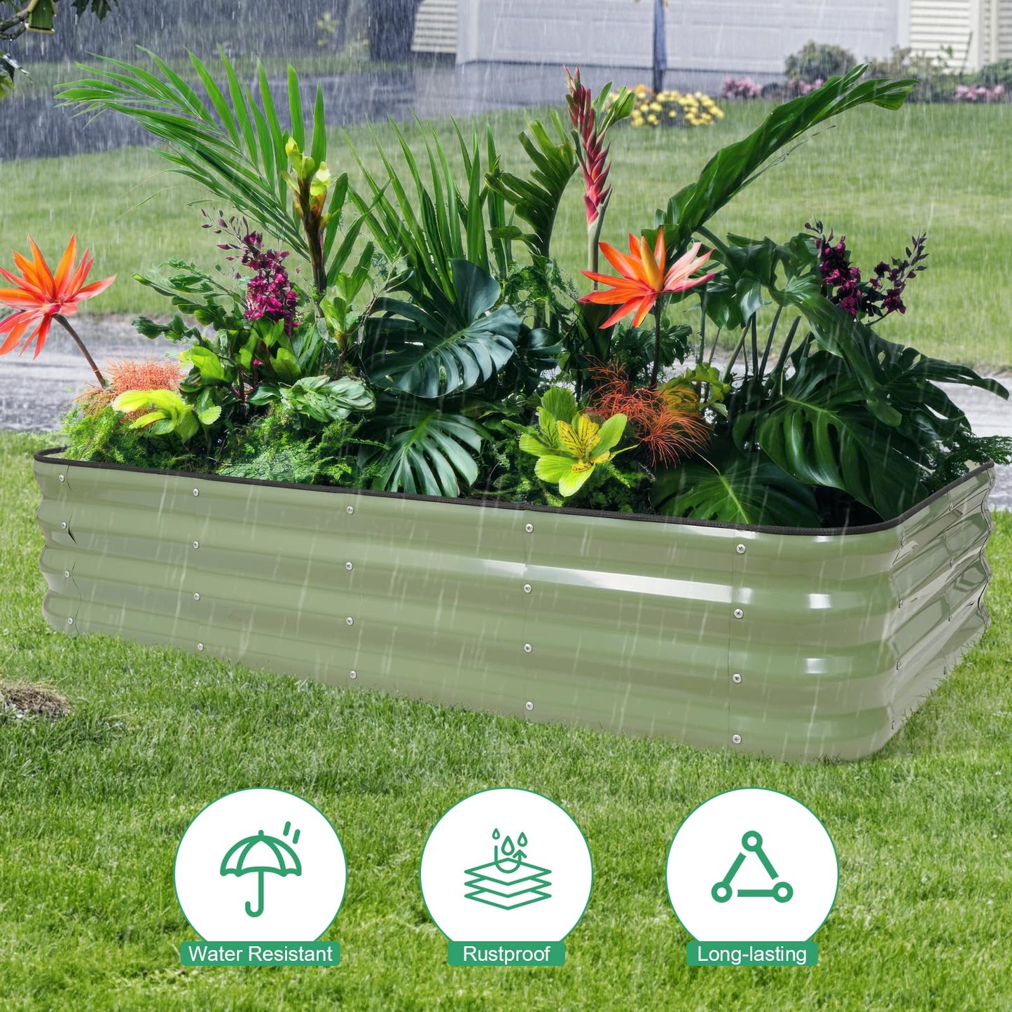 1MORE Raised Garden Bed -5X3X1 Galvanized Planter Box for Outdoor Gardening,4 in 1 Modular Raised Bed Kit with Protective Tape, Gloves for Herb,Ideal for Vegetables and Plants.Green-2Pack